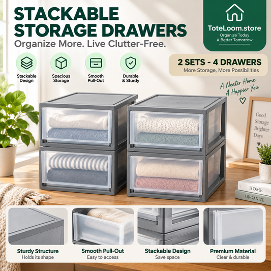 Stackable Under-Bed Storage Drawers - 4 Pcs
