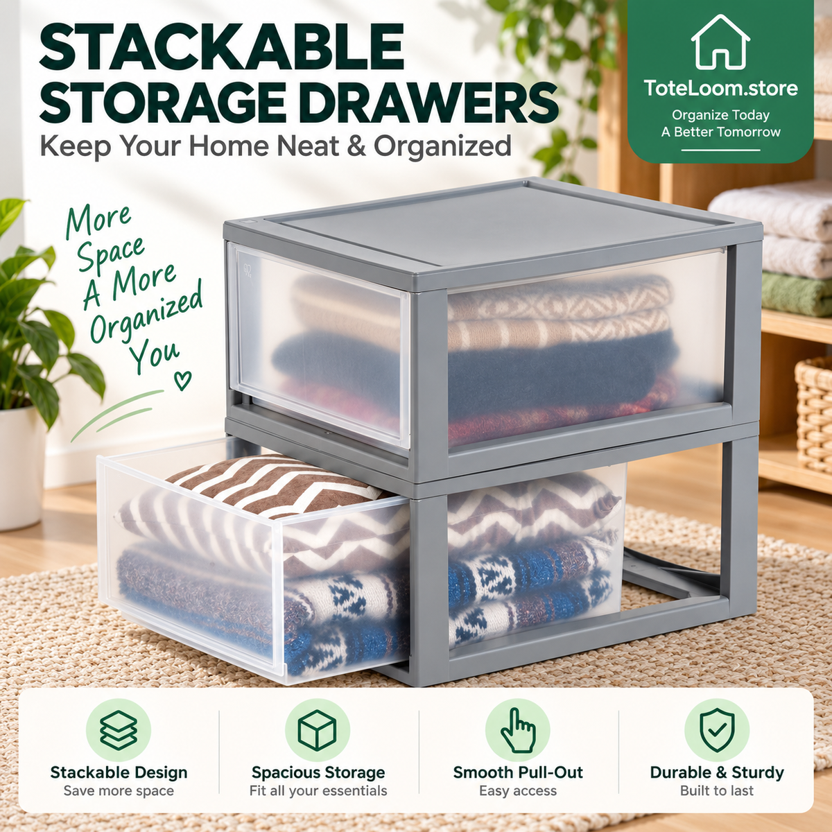 Stackable Under-Bed Storage Drawers - 4 Pcs