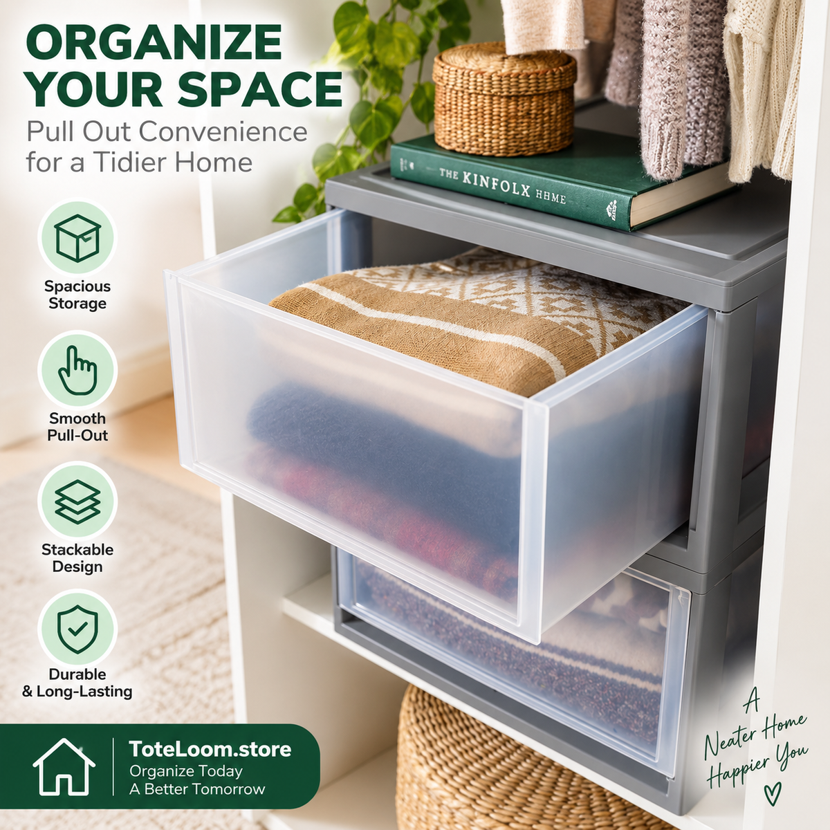 Stackable Under-Bed Storage Drawers - 4 Pcs