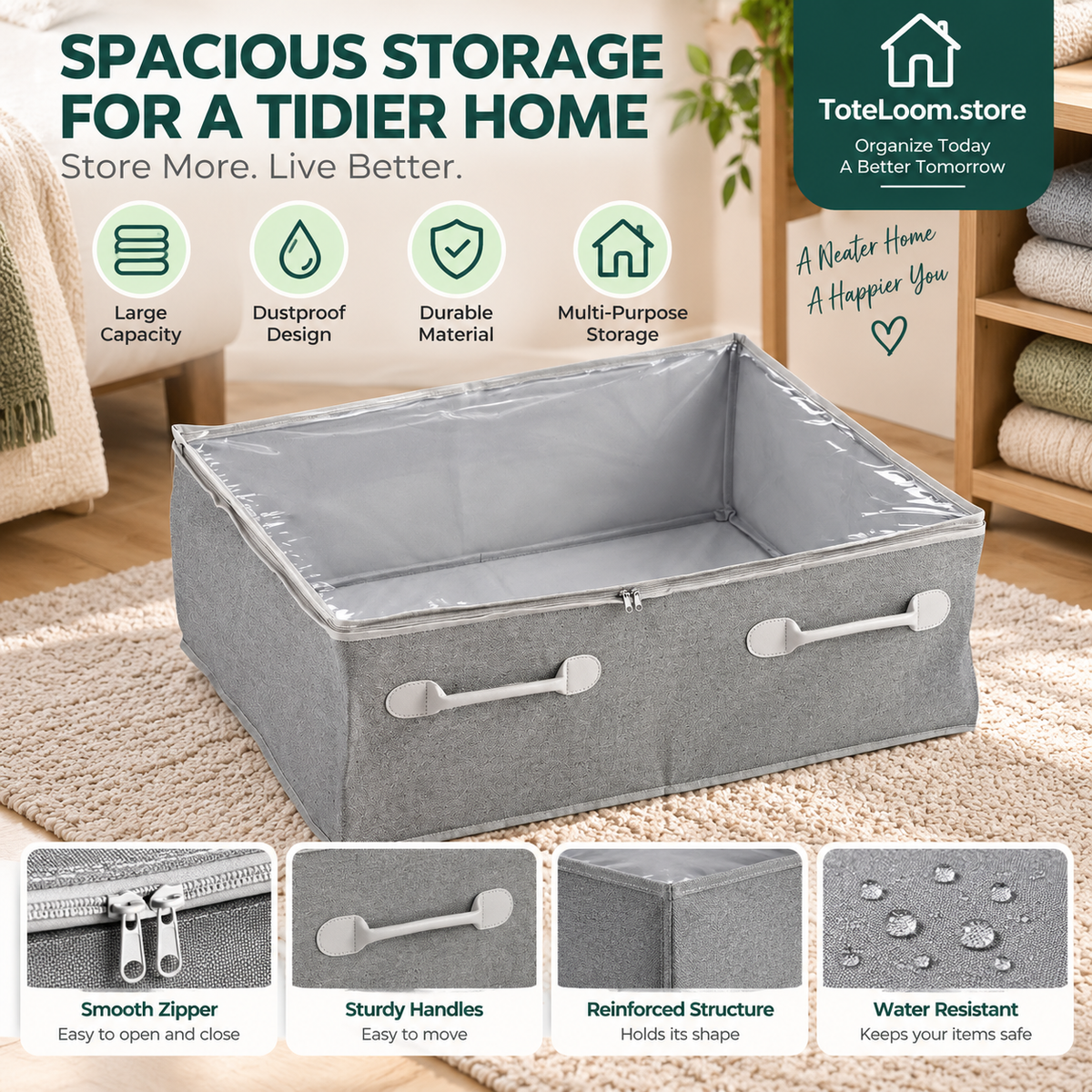 Zippered Under-Bed Storage Bin - 2 Pcs
