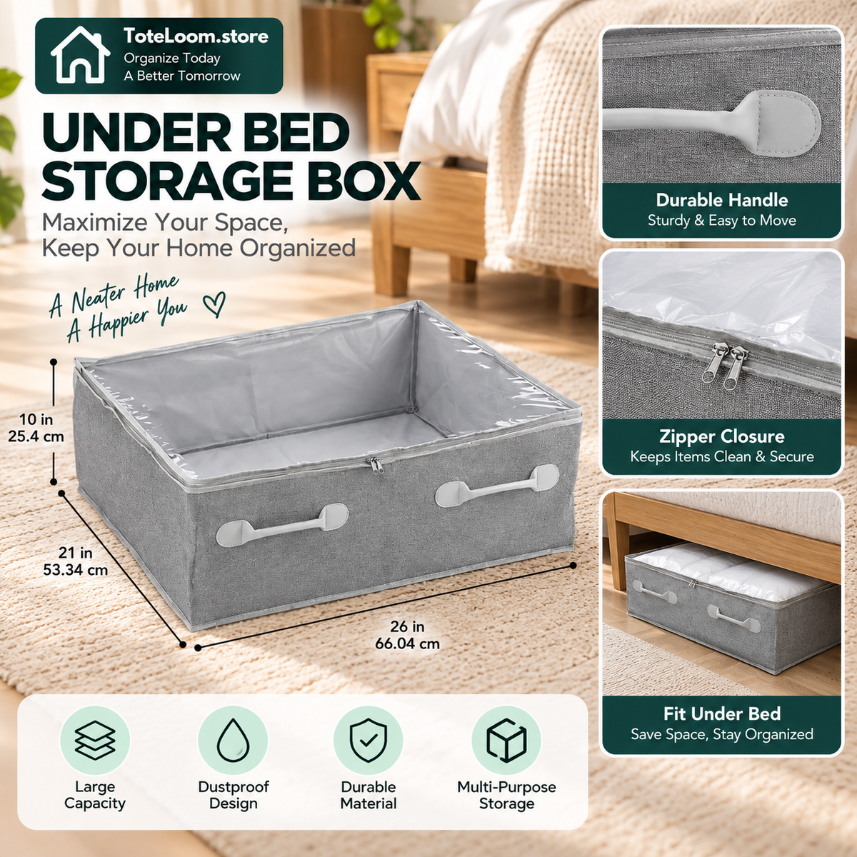 Zippered Under-Bed Storage Bin - 2 Pcs