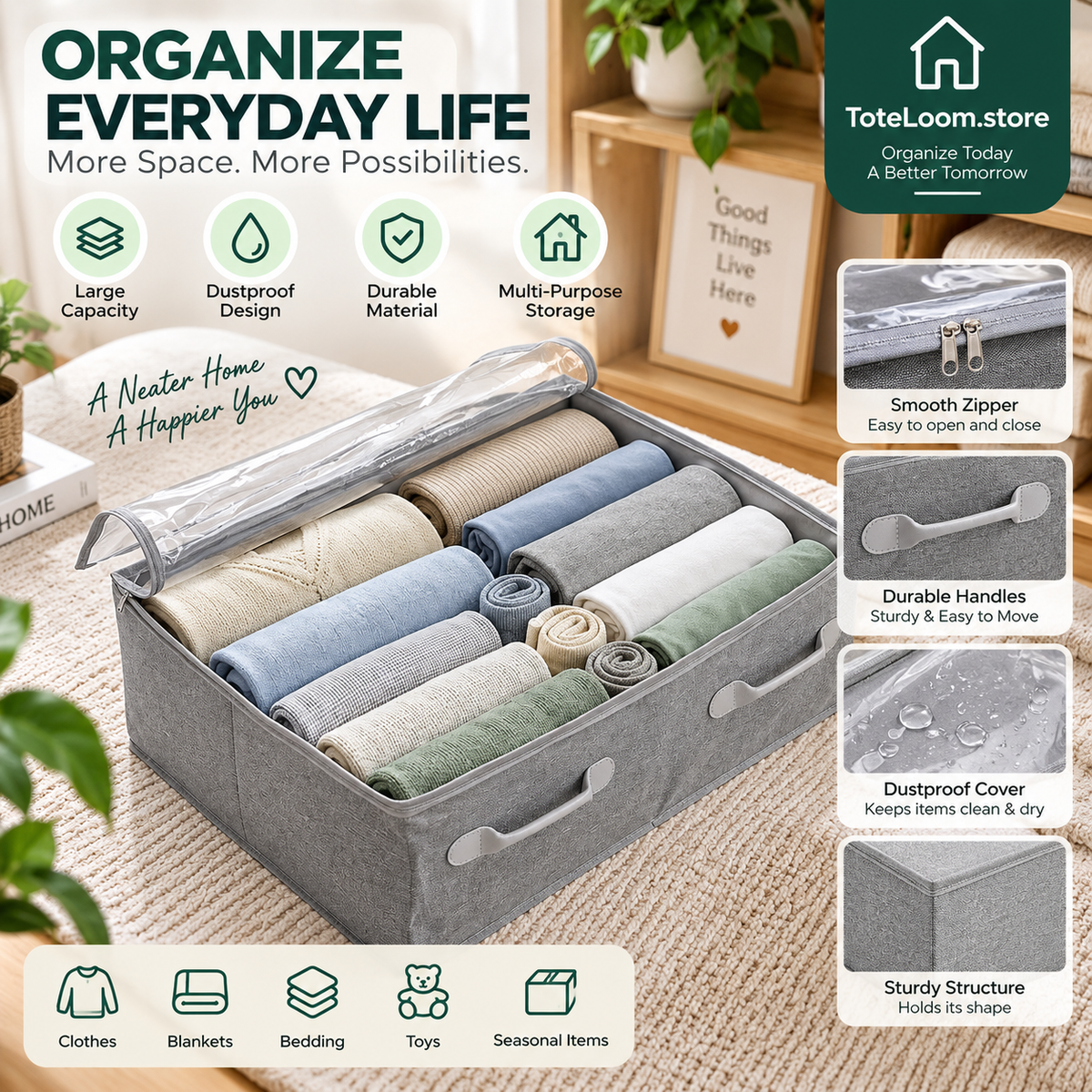 Zippered Under-Bed Storage Bin - 2 Pcs