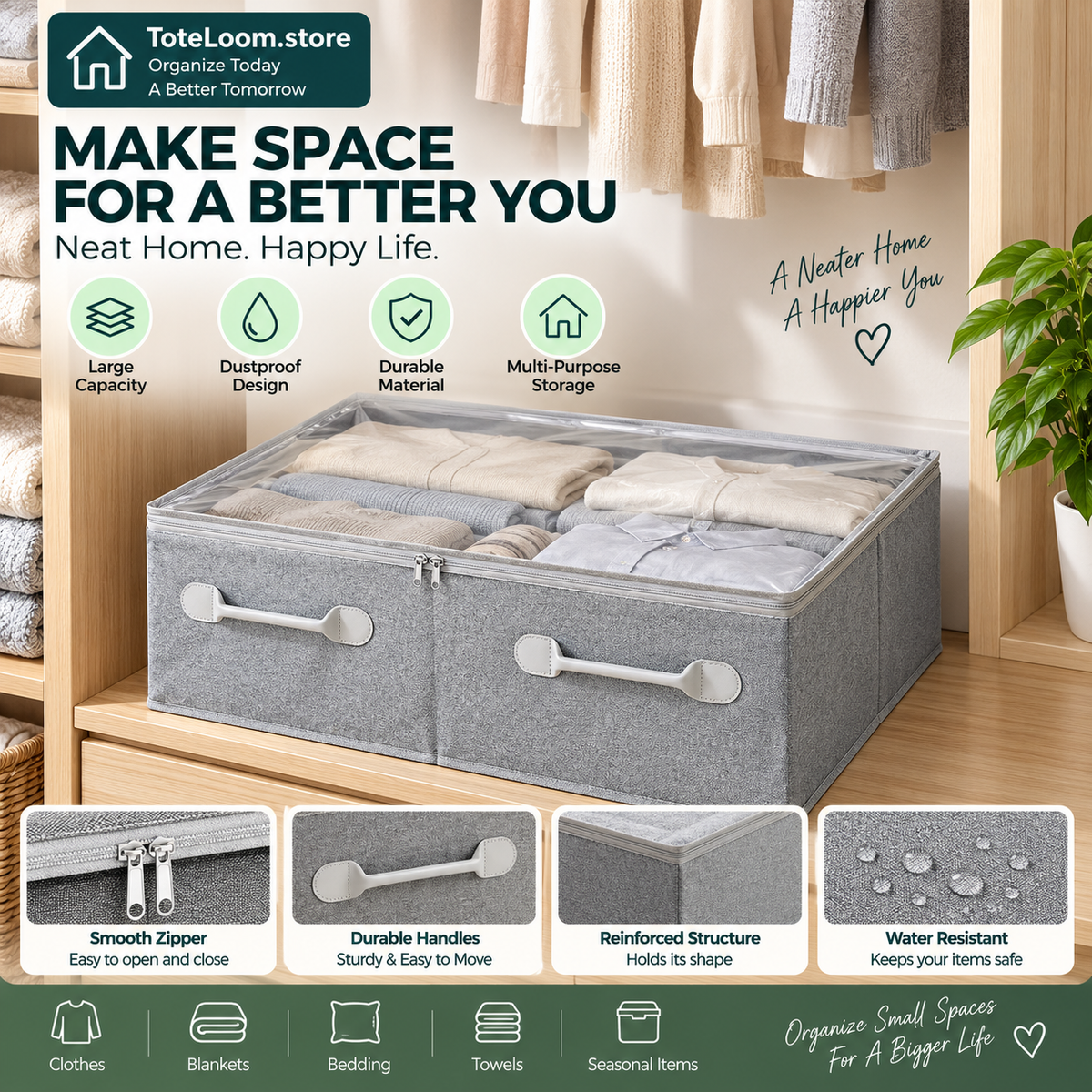 Zippered Under-Bed Storage Bin - 2 Pcs