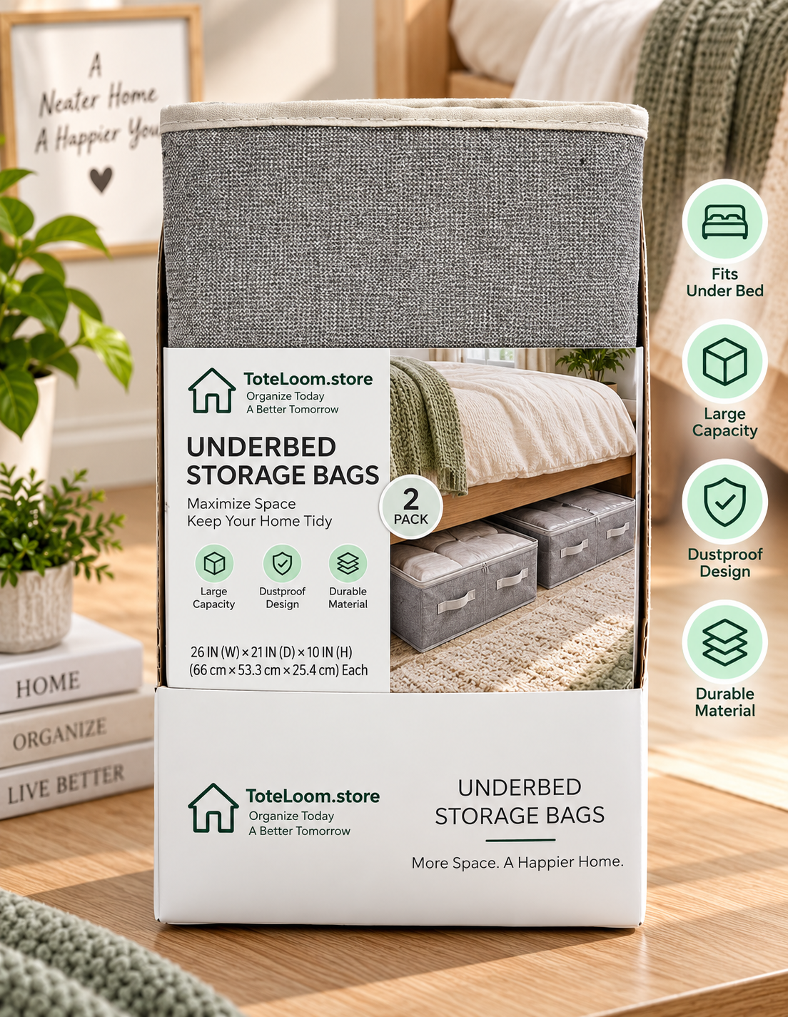 Zippered Under-Bed Storage Bin - 2 Pcs